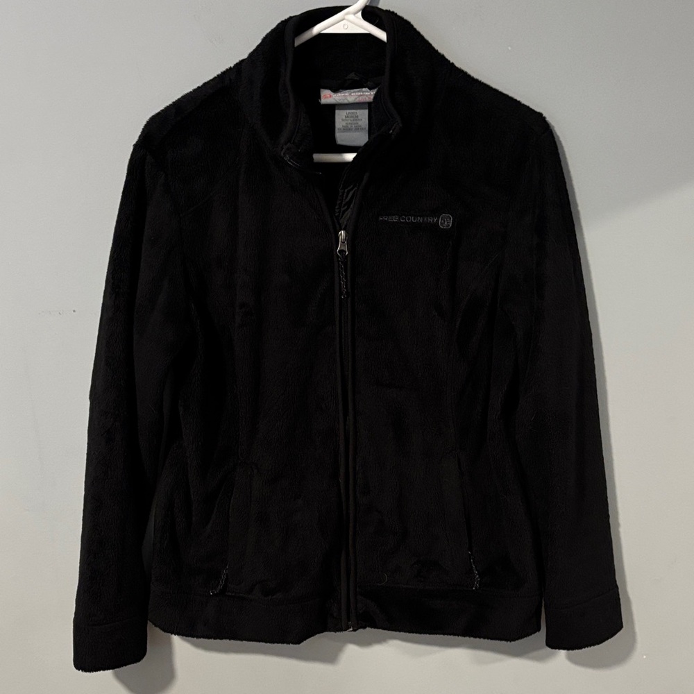 Free Country Black Fuzzy Warm Fleece‎ Jacket Outdoor Hiking Active